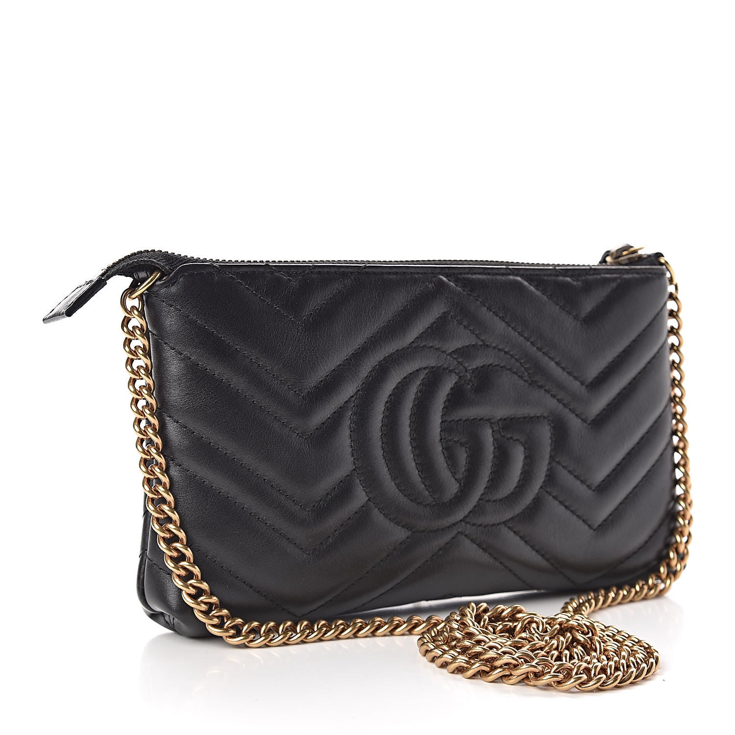 Gucci Calfskin Matelasse Mini GG Marmont Chain Bag Black 3 of 11