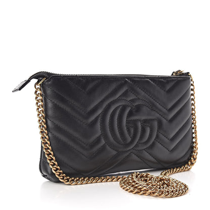 Gucci Calfskin Matelasse Mini GG Marmont Chain Bag Black 3 of 11