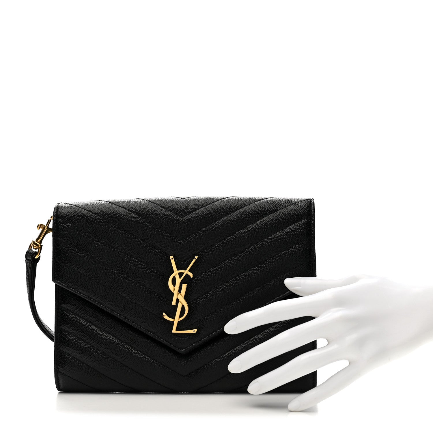 Saint Laurent Grain De Poudre Matelasse Chevron Monogram Envelope Clutch Black 2 of 11