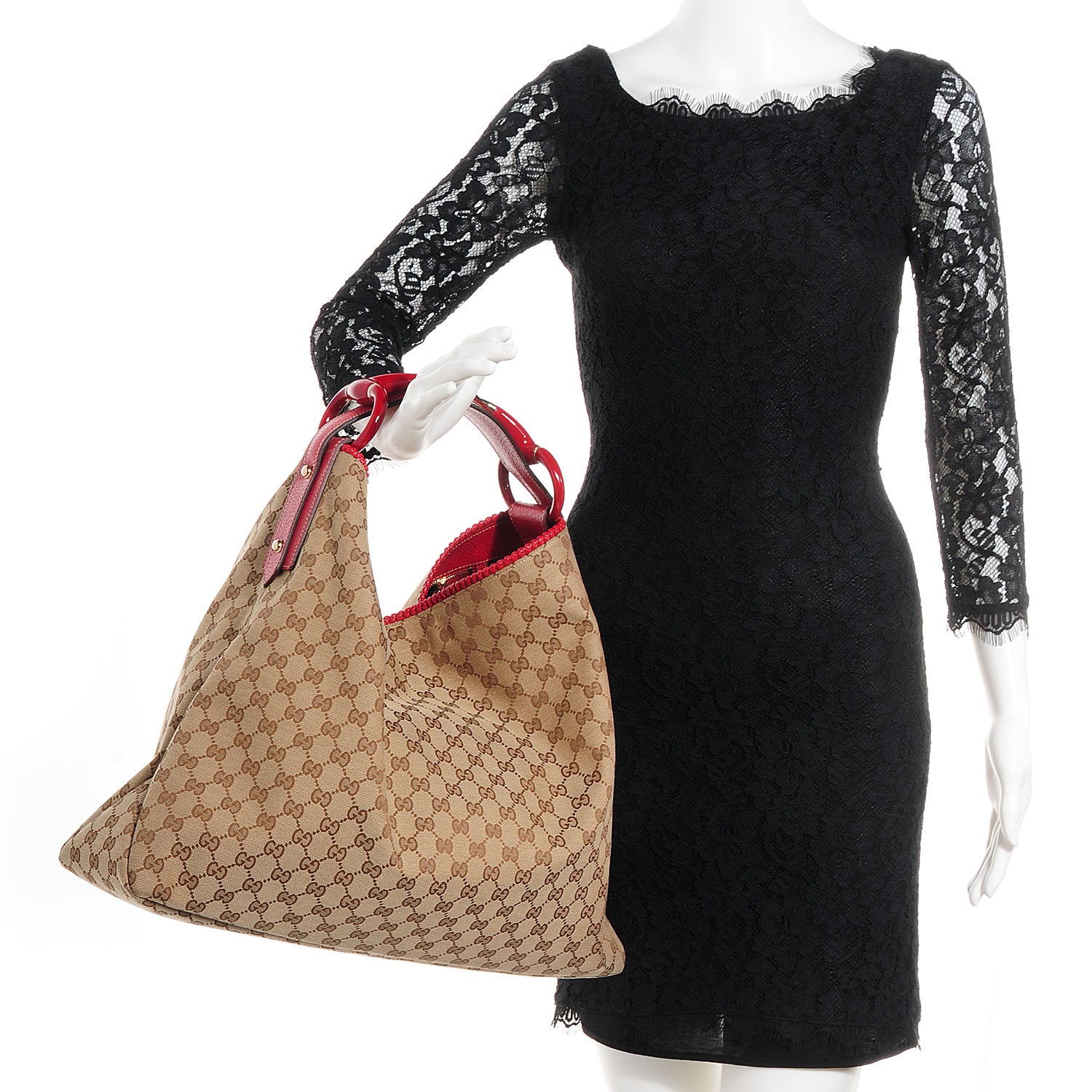 Gucci Monogram Large Horsebit Chain Hobo Red 2 of 7
