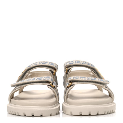 Christian Dior Oblique Raffia Chambray Jacquard Dioract Sandals 41 Blue Ecru 3 of 12