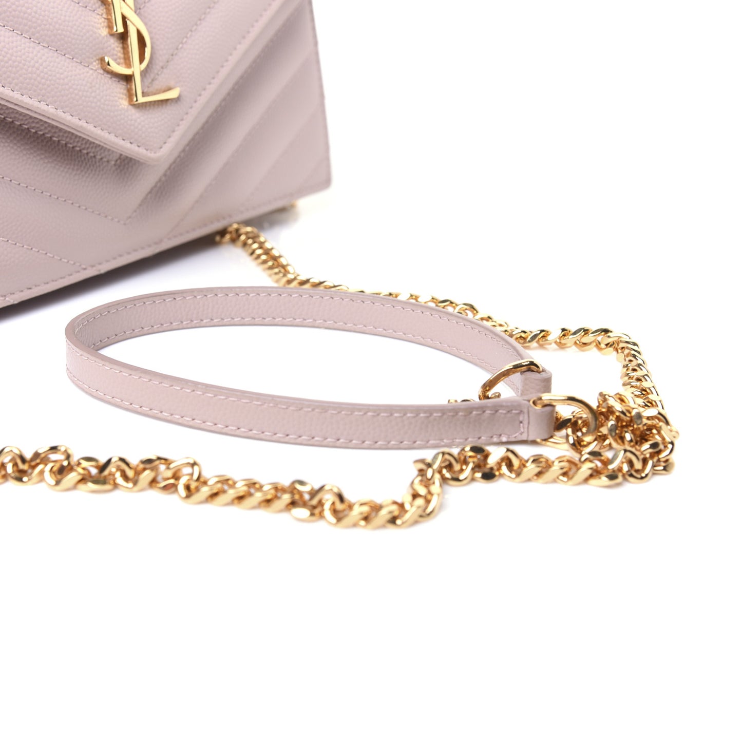 Grain De Poudre Matelasse Chevron Monogram Envelope Chain Wallet Pale Pink