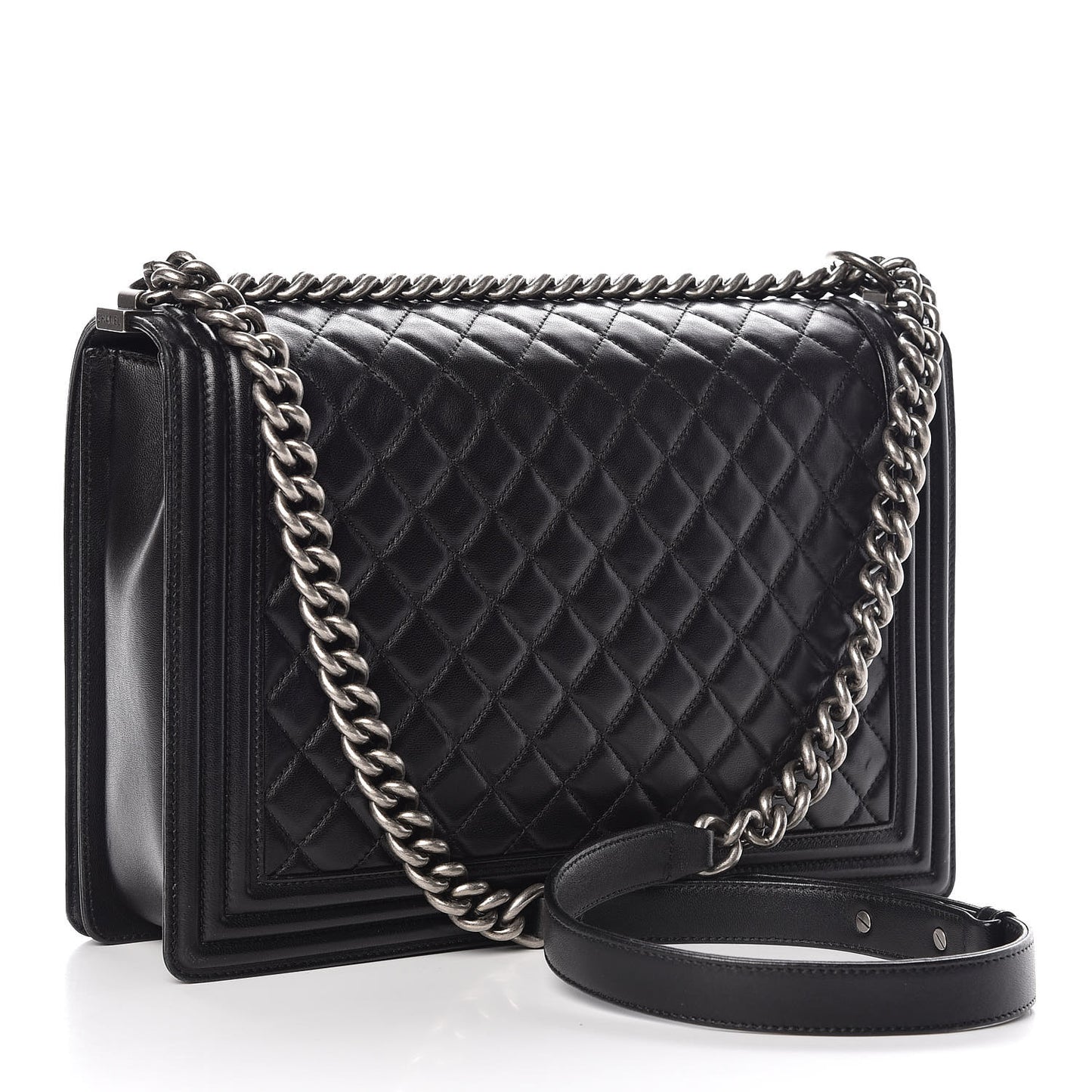 Lambskin Quilted Large Boy Flap Black