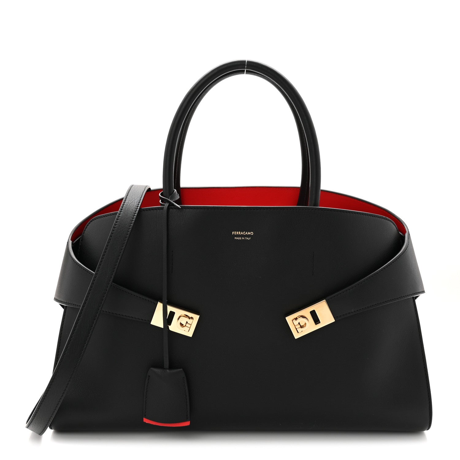 Salvatore Ferragamo Calfskin Large Hug Soft Bicolor Shoulder Bag Black Flame Red 1 of 10