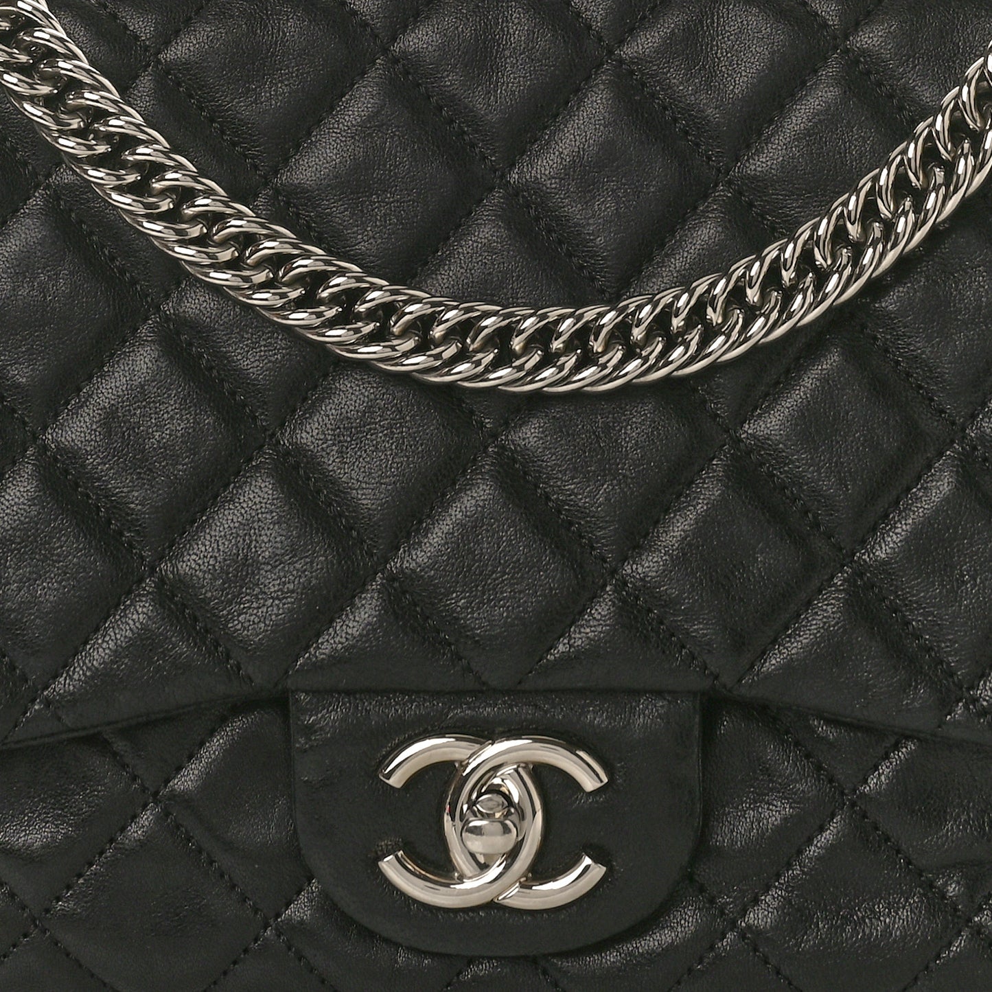 Washed Lambskin Quilted Bijoux Chain Jumbo Single Flap Black