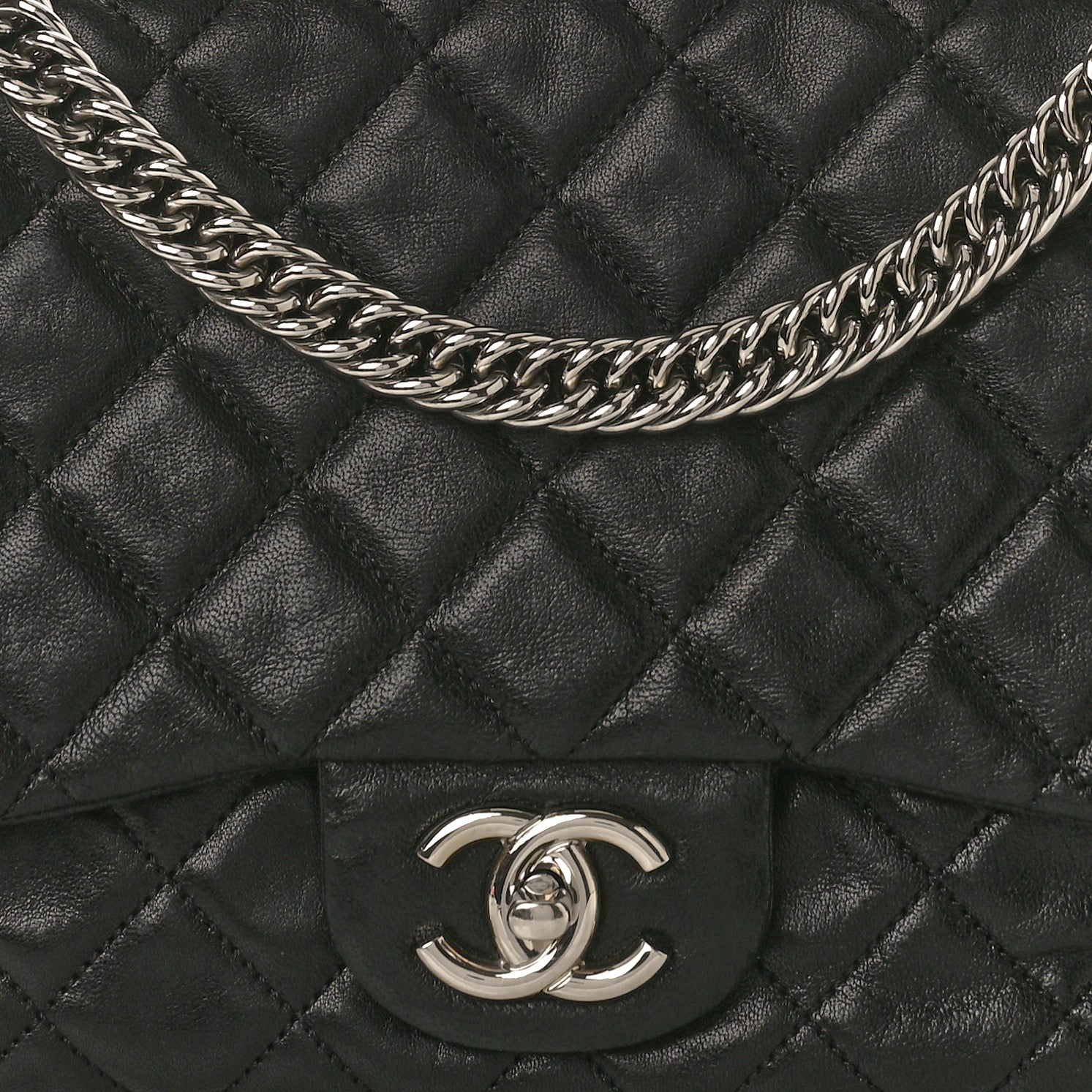 Chanel Washed Lambskin Quilted Bijoux Chain Jumbo Single Flap Black 8 of 12