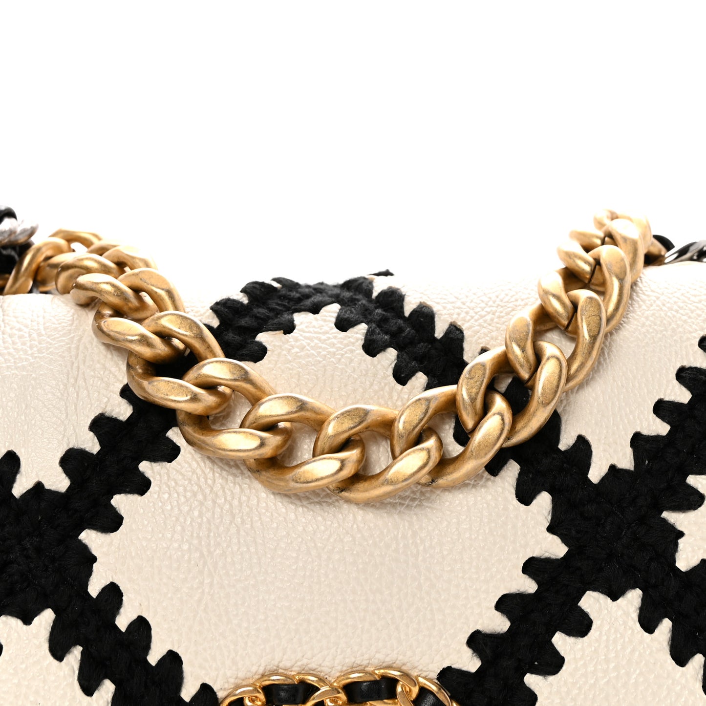 Calfskin Crochet Medium Chanel 19 Flap White Black