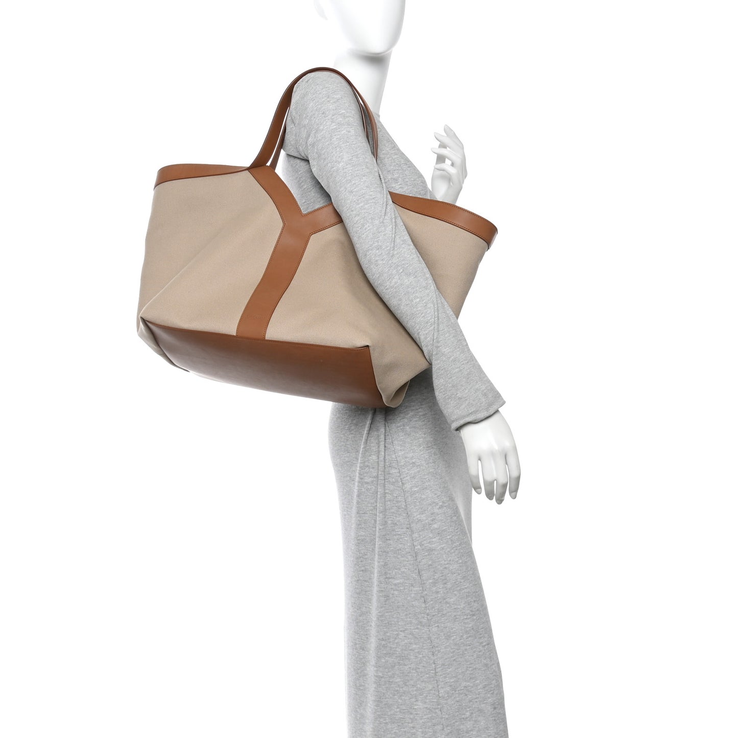 Canvas Calfskin Y Tote Tan Natural