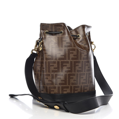 Fendi Glazed Fabric Vitello Grace F is Fendi FF 1974 Stamp Patch Grande Mon Tresor Bucket Bag Mogano Panna Black 3 of 11