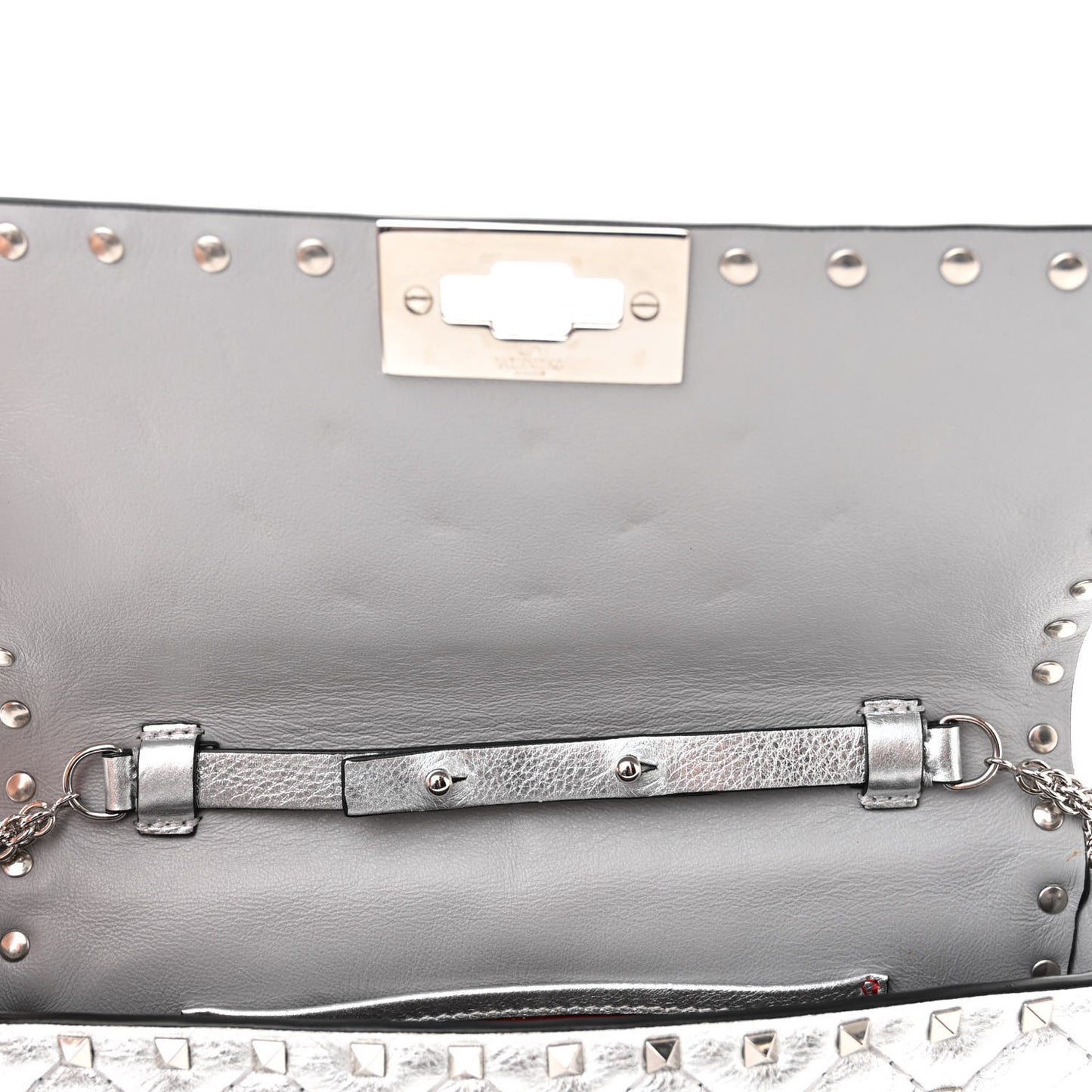 Metallic Nappa Rockstud Spike Shoulder Bag Silver