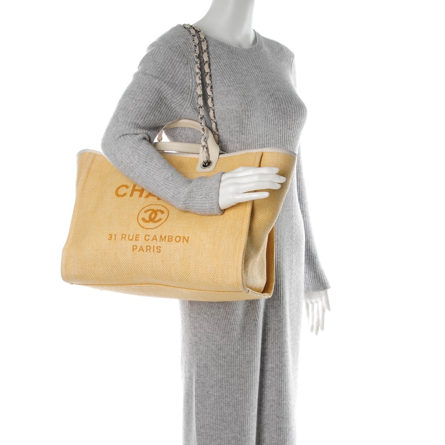 Woven Straw Raffia Large Deauville Tote Yellow