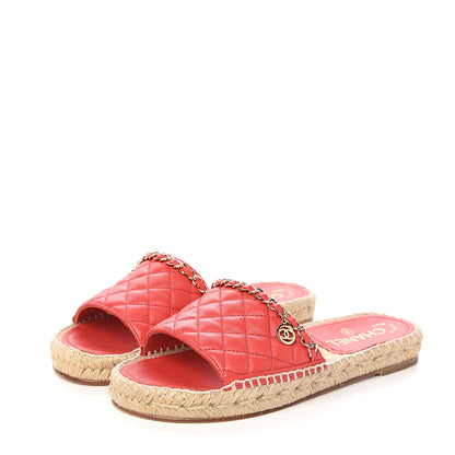 Chanel Lambskin Quilted CC Espadrille Slip On Sandals 37 Red 3 of 12