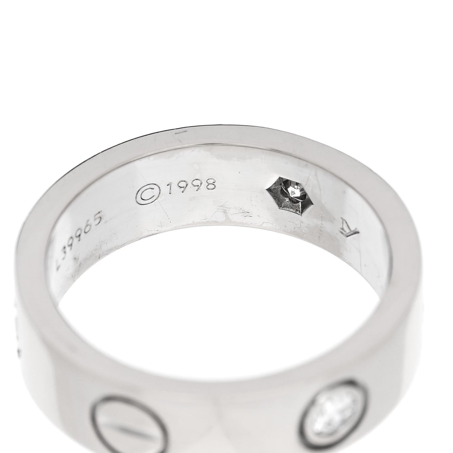 18K White Gold 3 Diamond 5.5mm LOVE Ring 50 5.25