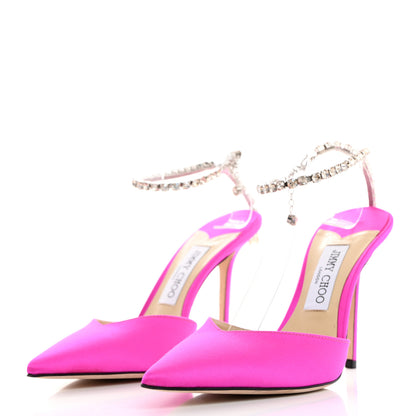 Jimmy Choo Satin Crystal Saeda 100 Pumps 39.5 Fuchsia 3 of 7