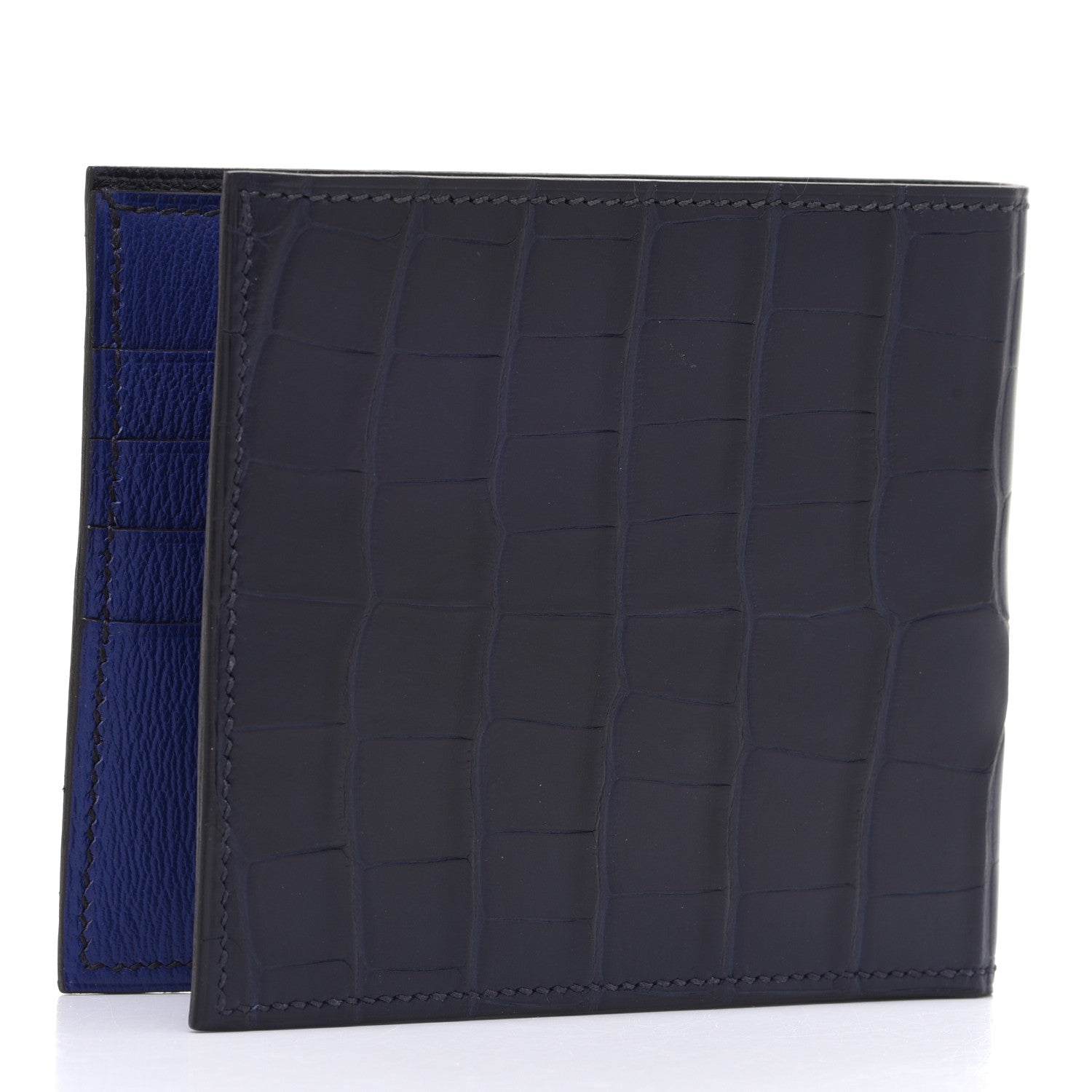 Hermes Matte Alligator Colorblock MC2 Copernic Compact Wallet Bleu Encre Bleu Electrique 3 of 8