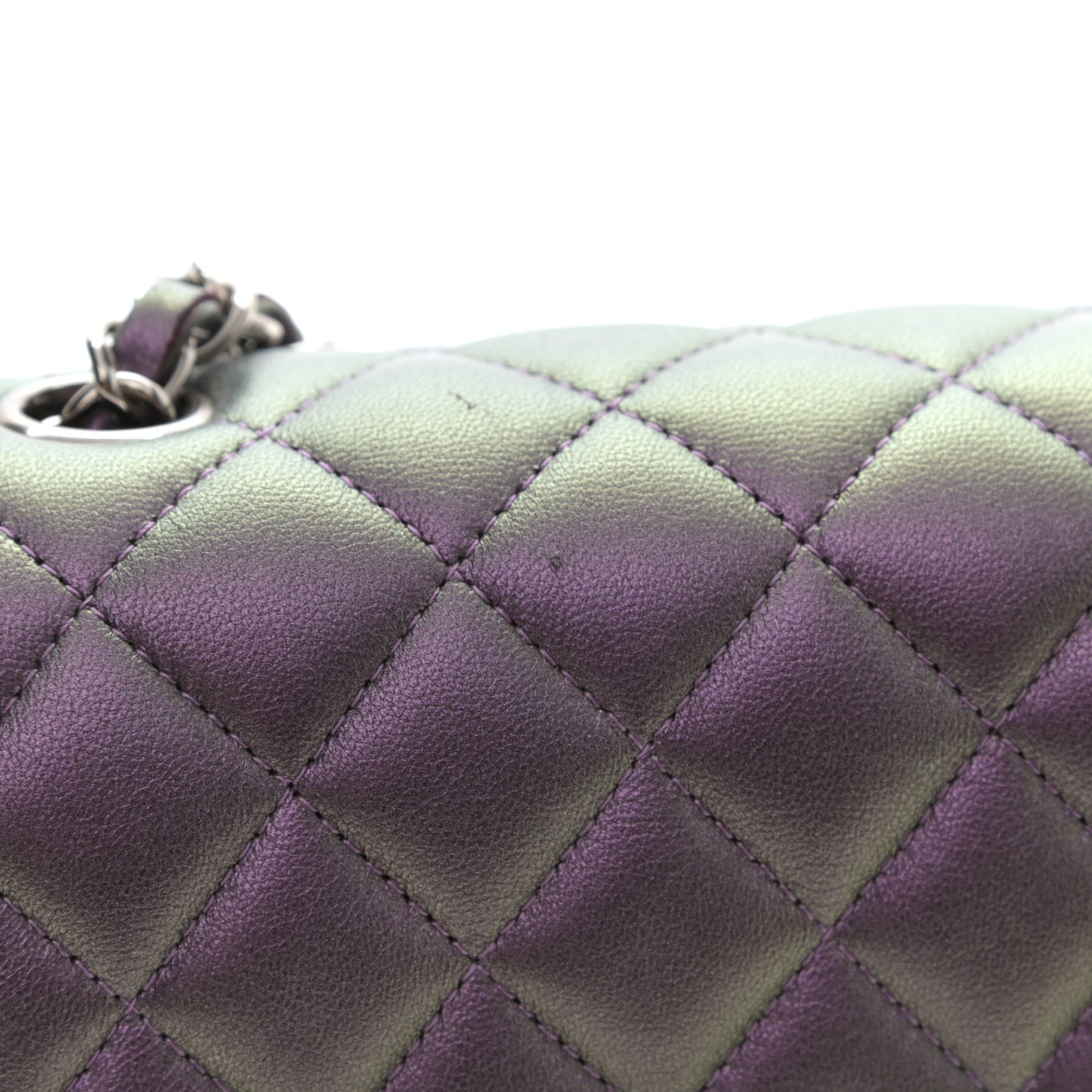 Iridescent Lambskin Quilted Mini Square Flap Dark Purple