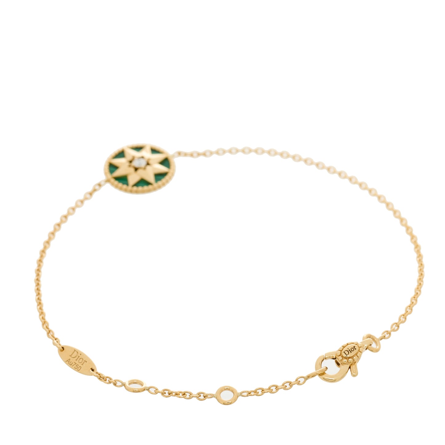 18K Yellow Gold Diamond Malachite Rose Des Vents Bracelet