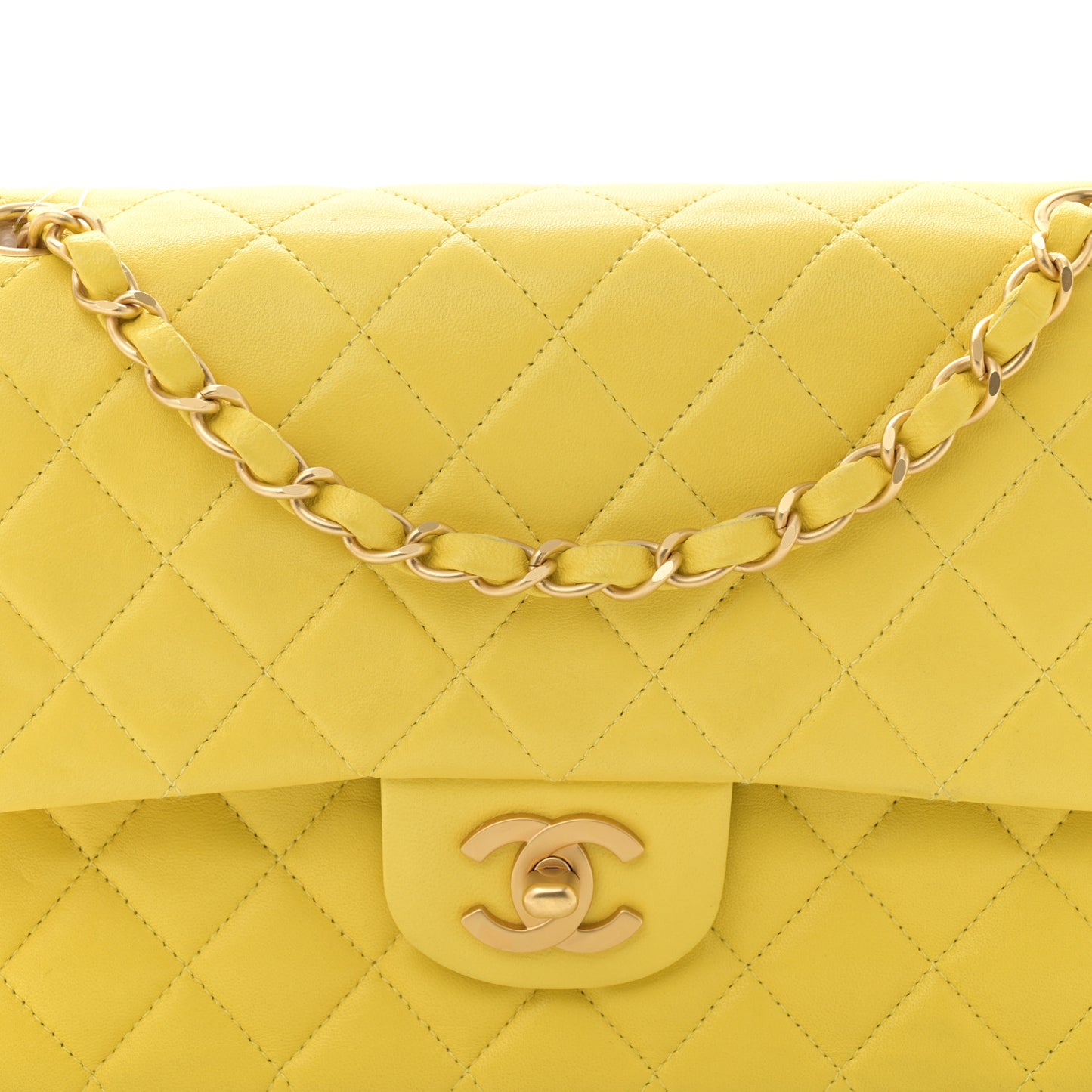 Lambskin Quilted Medium Double Flap Yellow Pink