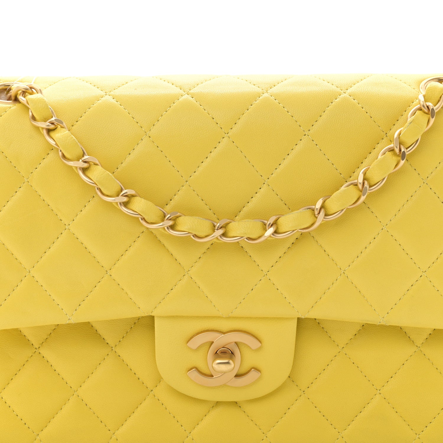 Chanel Lambskin Quilted Medium Double Flap Yellow Pink 8 of 13