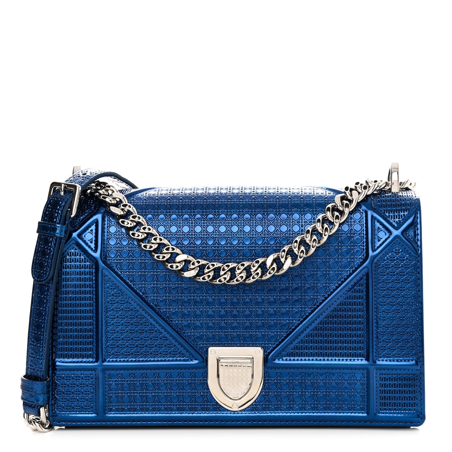 Metallic Patent Micro-Cannage Medium Diorama Flap Bag Blue