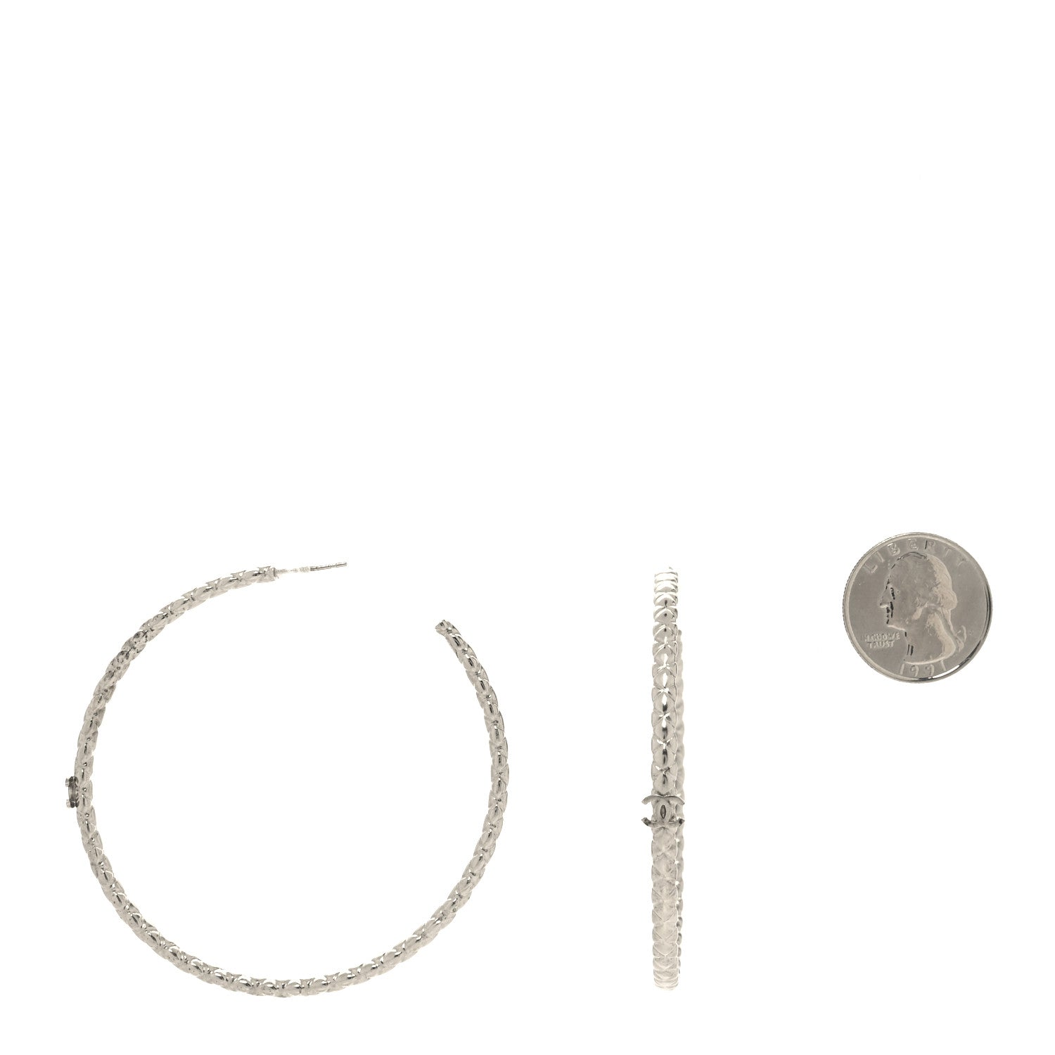Chanel Metal Quilt CC Hoop Earrings Silver 2 of 5