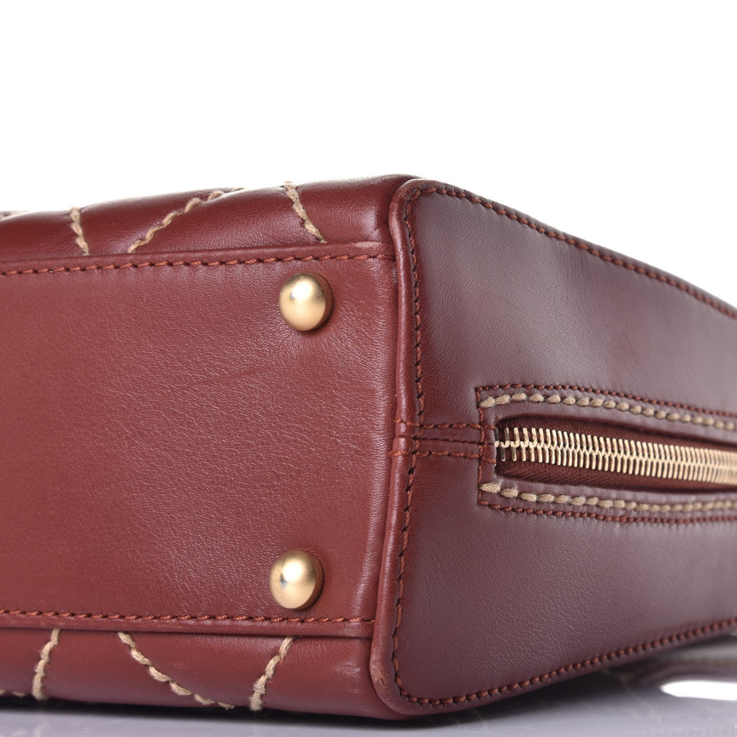 Chanel Calfskin Contrast Stitch Small Surpique Bowler Brown 8 of 8