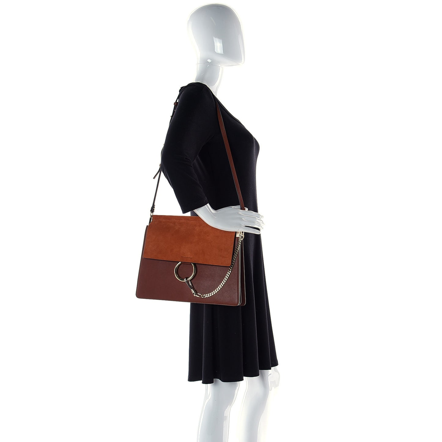 Suede Calfskin Medium Faye Shoulder Bag Tobacco