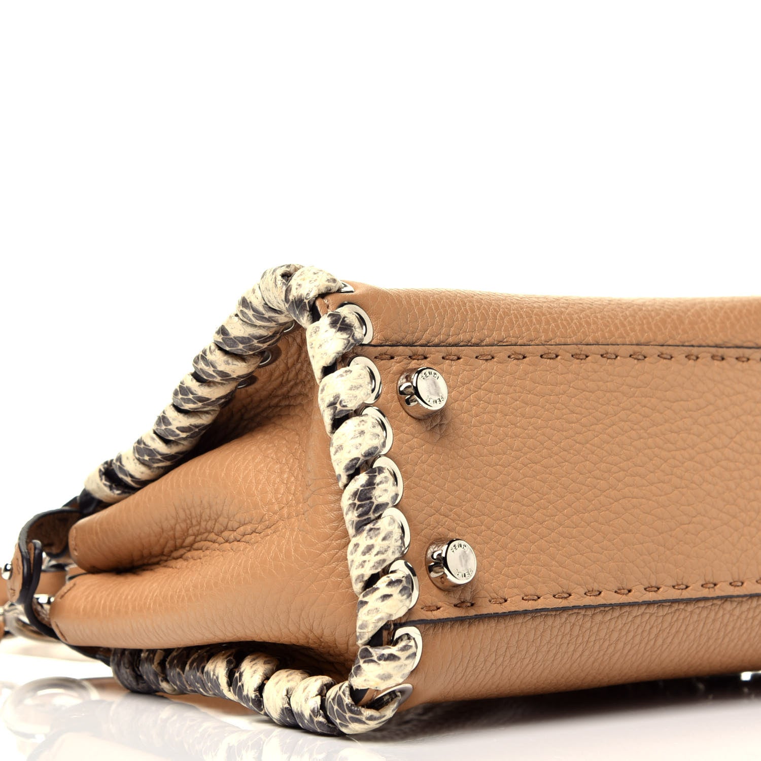 Fendi Cuoio Romano Selleria Elaphe Lace Up Mini Peekaboo Iconic Satchel Miele Scuro Natural 9 of 10