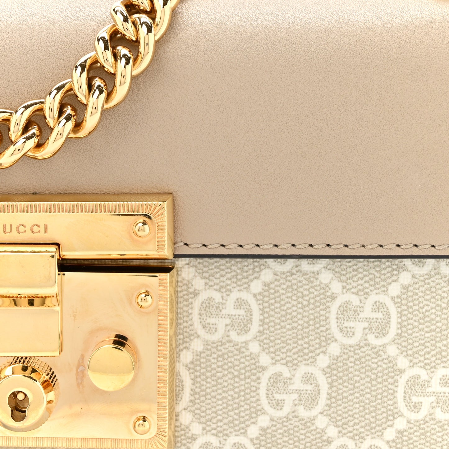 GG Supreme Monogram Calfskin Mini Padlock Shoulder Bag Beige Mystic White Oatmeal