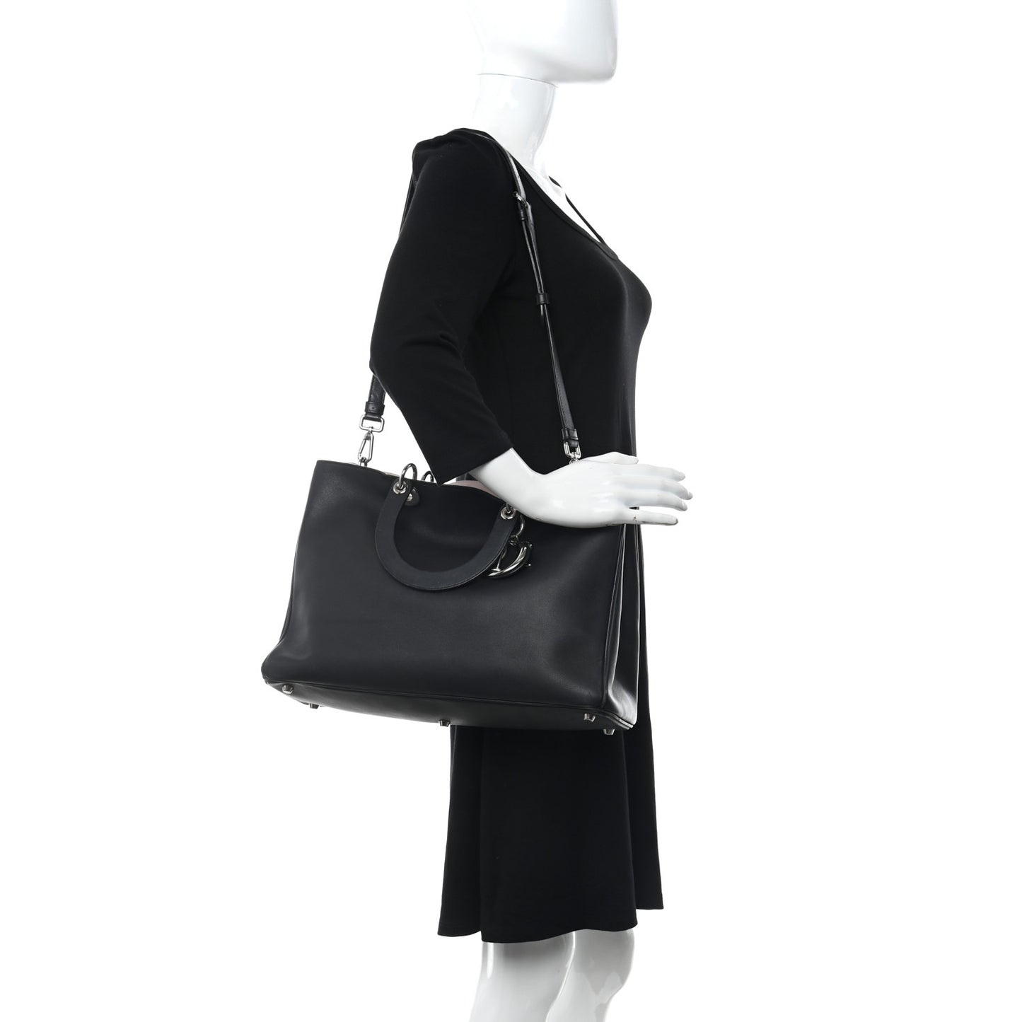 Smooth Calfskin Large Diorissimo Tote Black Rose Poudre