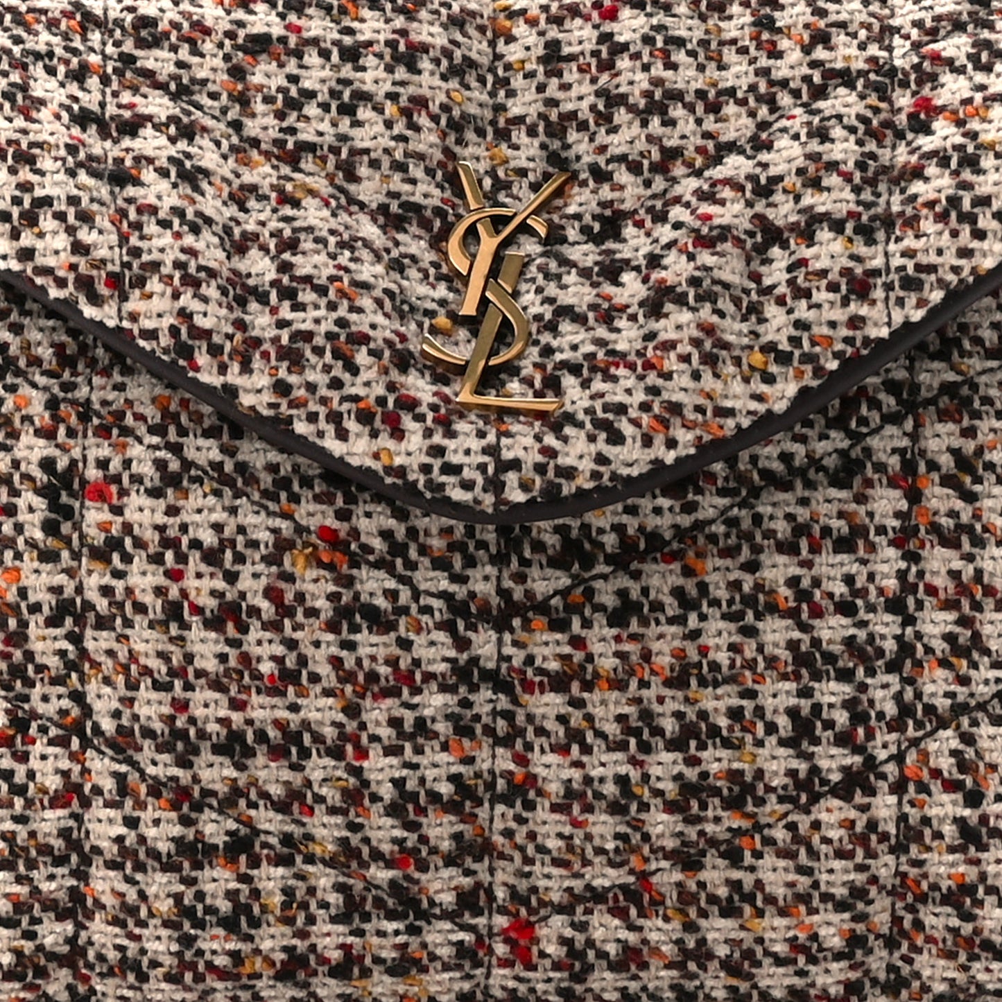 Tweed Quilted Loulou Puffer Monogram Pouch Clutch Beige Umber Multicolor