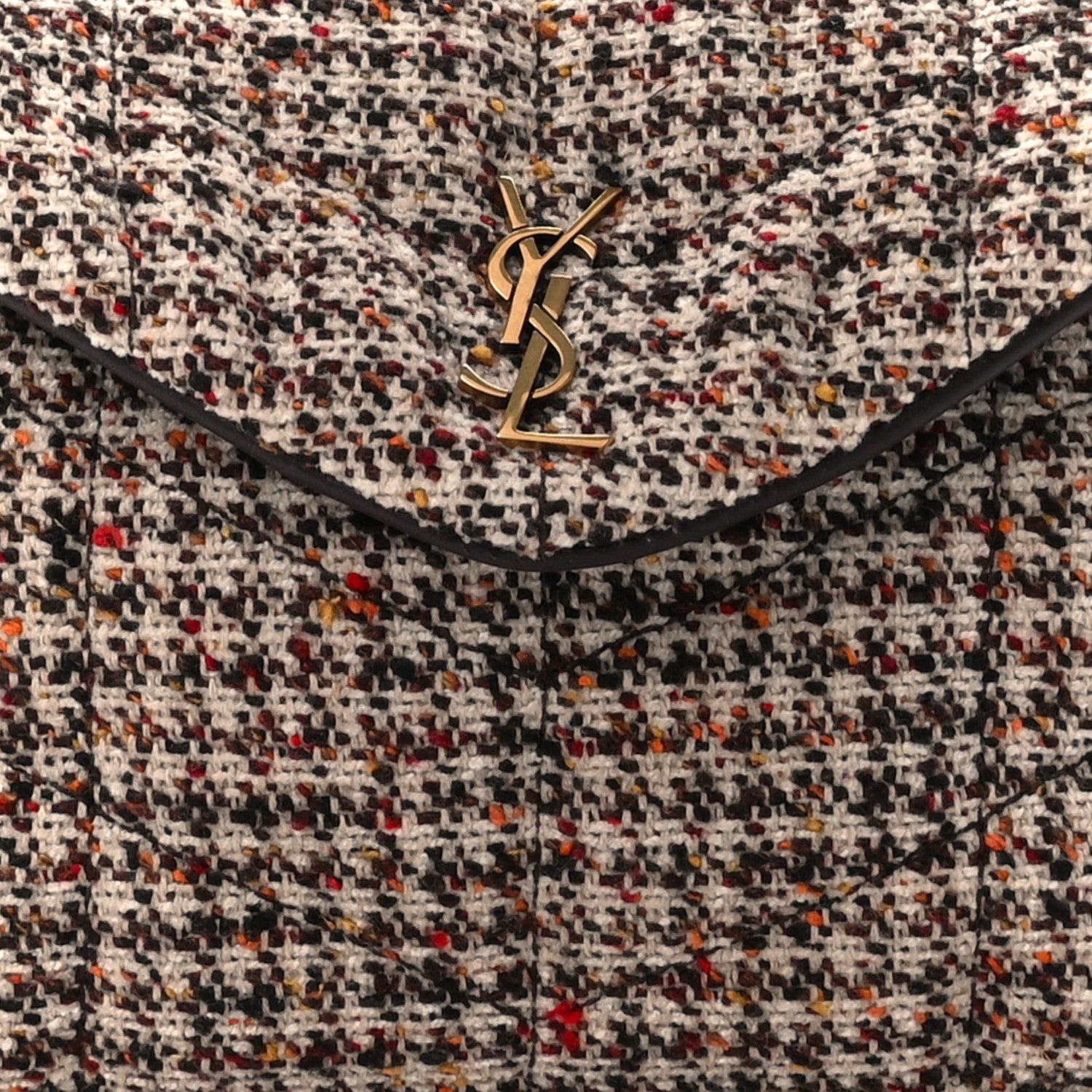 Saint Laurent Tweed Quilted Loulou Puffer Monogram Pouch Clutch Beige Umber Multicolor 13 of 15