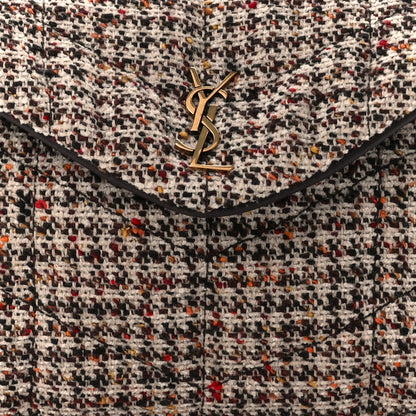 Saint Laurent Tweed Quilted Loulou Puffer Monogram Pouch Clutch Beige Umber Multicolor 13 of 15