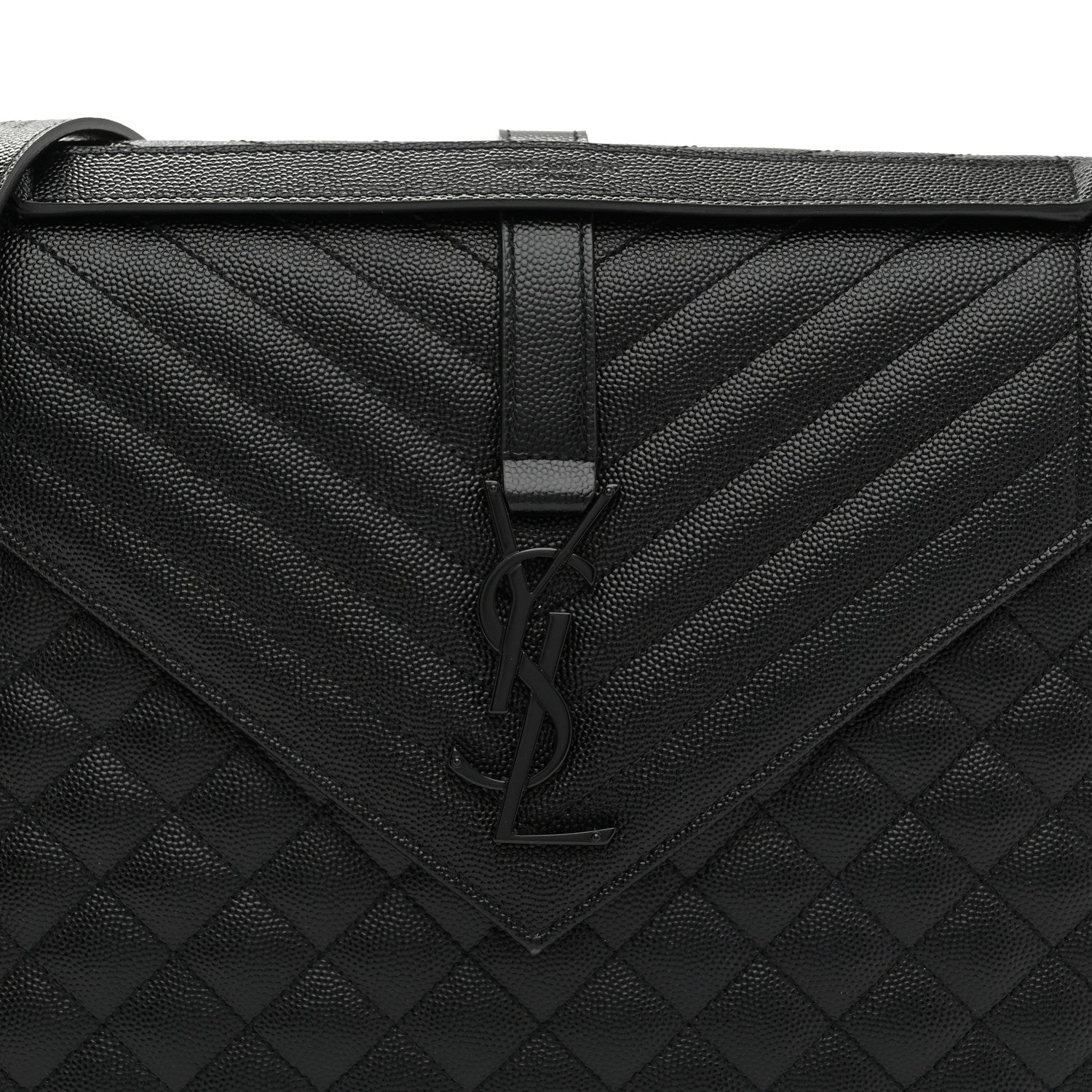 Saint Laurent Grain De Poudre Textured Mixed Matelasse Large Triquilt Monogram Monochrome Satchel Black 9 of 11