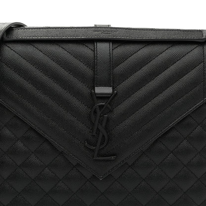 Saint Laurent Grain De Poudre Textured Mixed Matelasse Large Triquilt Monogram Monochrome Satchel Black 9 of 11