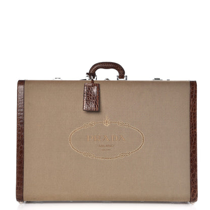 Prada Jacquard Logo Crocodile Trim Suitcase Corda Tabacco 1 of 20