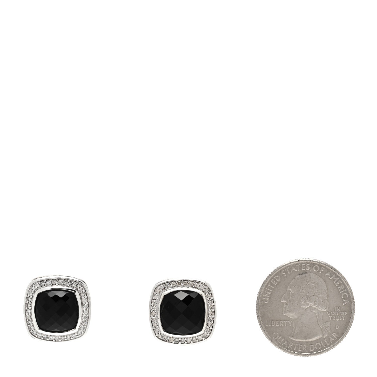 David Yurman Sterling Silver Pave Diamond Black Onyx 11mm Albion Earrings 2 of 5