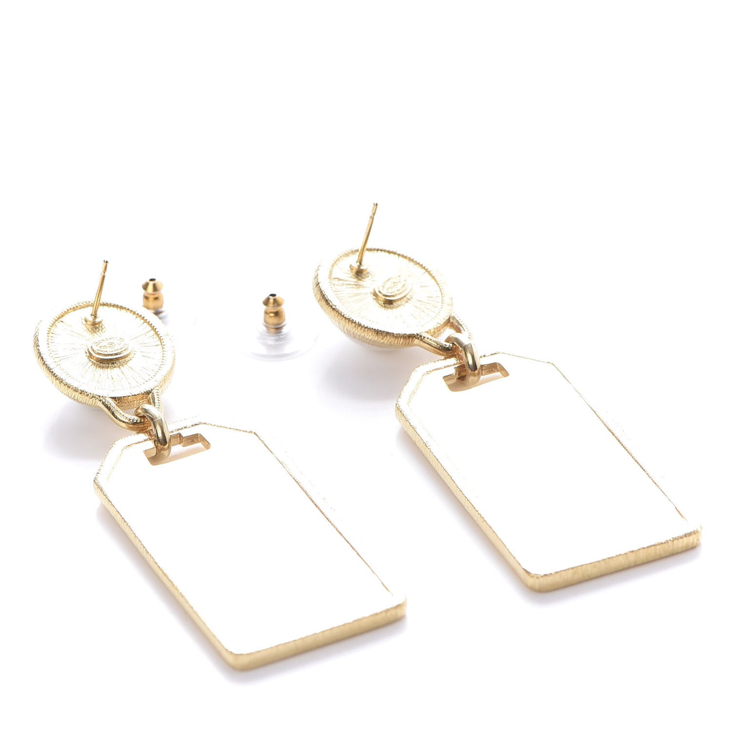 Pearl CC Tags Drop Earrings Gold