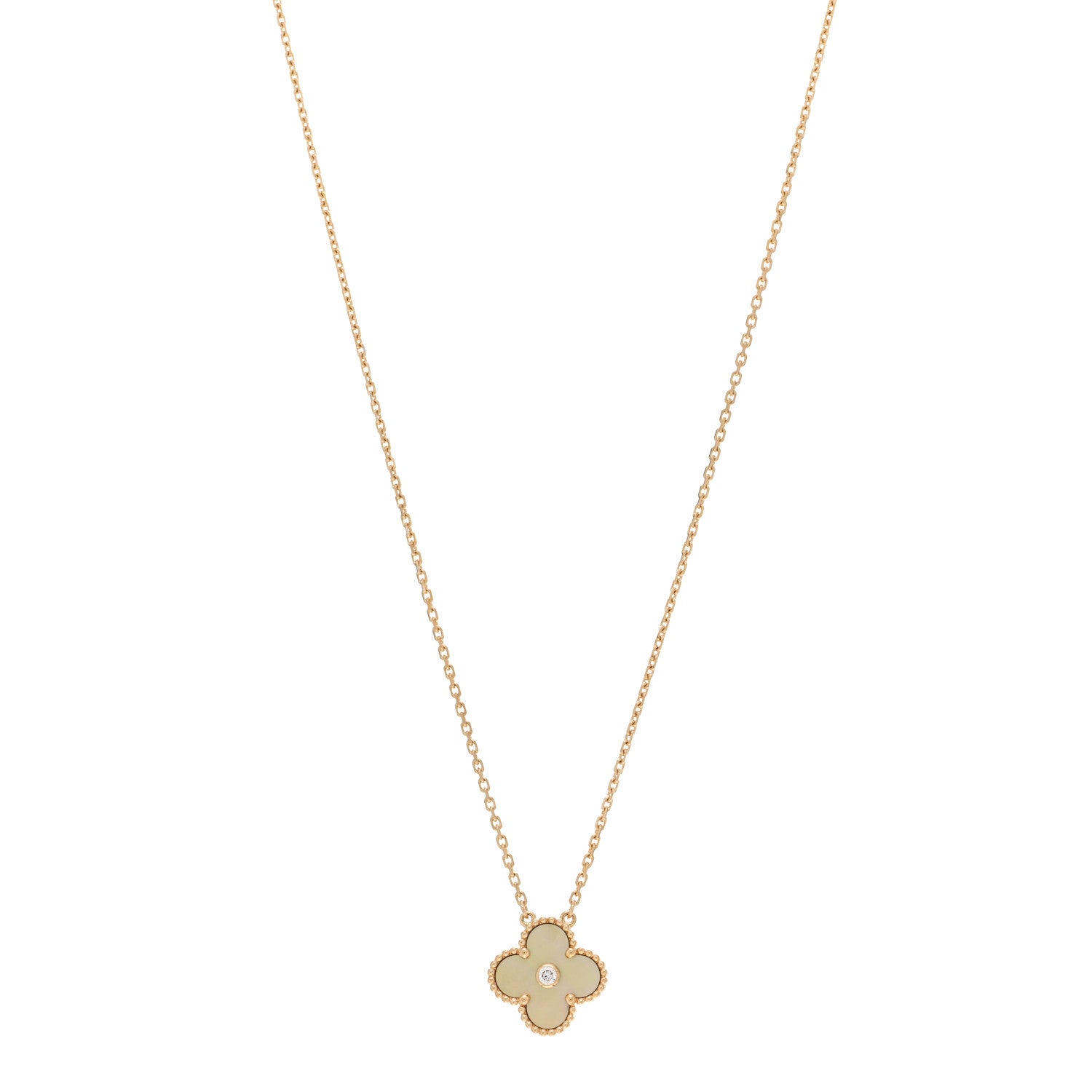 Van Cleef & Arpels 18K Yellow Gold Diamond Yellow Mother of Pearl Vintage Alhambra Pendant Necklace 1 of 6