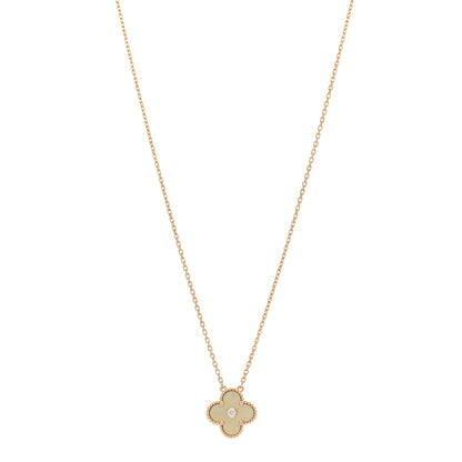 Van Cleef & Arpels 18K Yellow Gold Diamond Yellow Mother of Pearl Vintage Alhambra Pendant Necklace 1 of 6