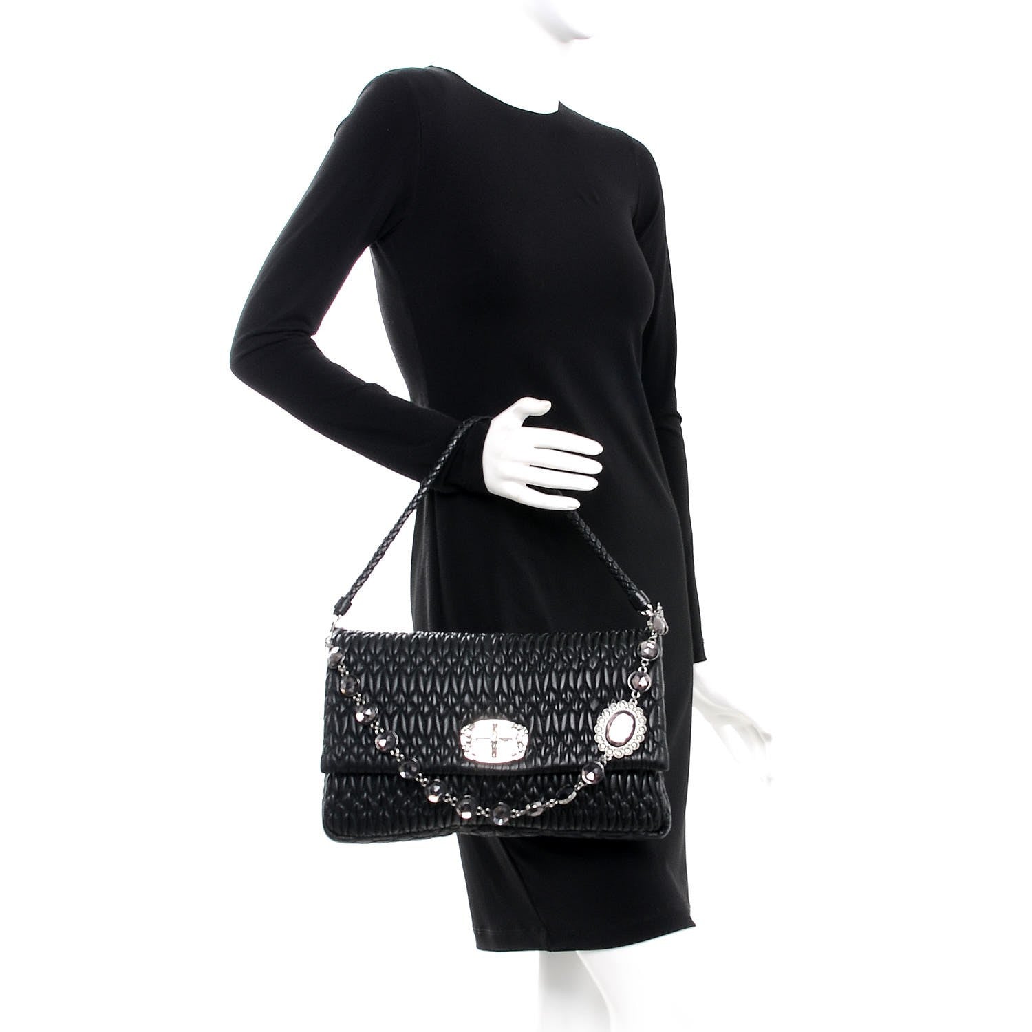Miu Miu Nappa Matelasse Crystal Flap Clutch Black 2 of 8