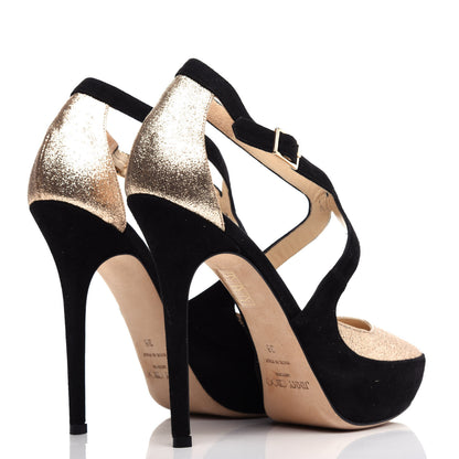 Jimmy Choo Suede Glitter Tulip Pumps 38 Black Nude 4 of 10