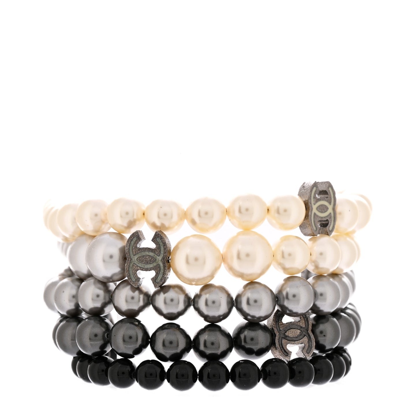 Pearl Bead CC Multistrand Bracelet Grey Black Ivory