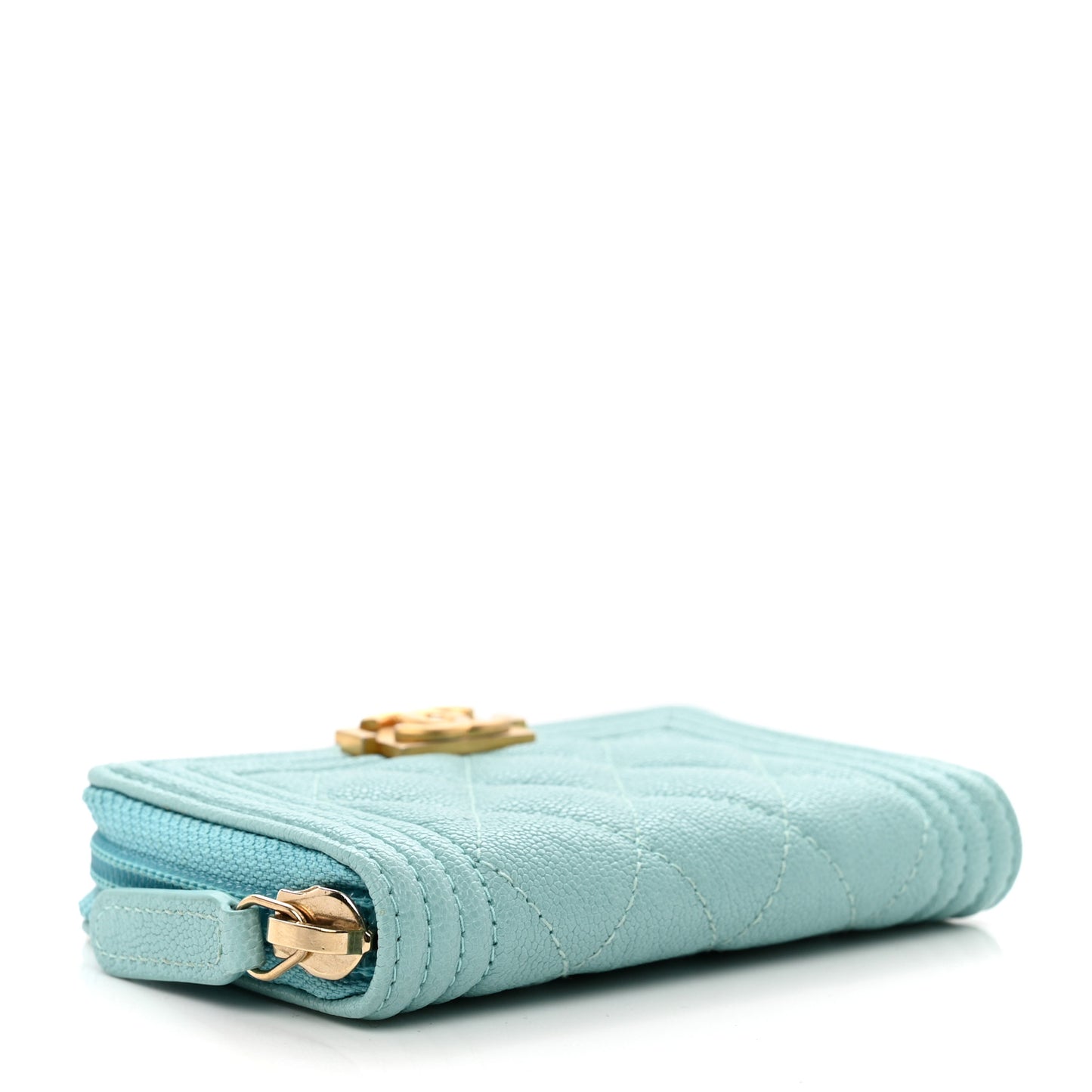 Caviar Quilted Boy Zip Around Coin Purse Wallet Turquoise