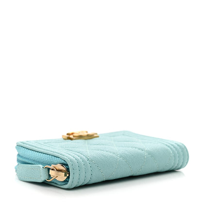 Chanel Caviar Quilted Boy Zip Around Coin Purse Wallet Turquoise 4 of 8