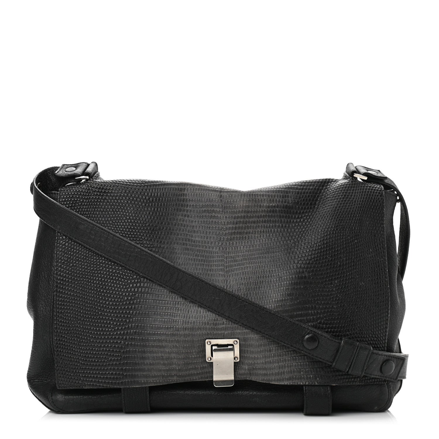 Proenza Schouler Calfskin Lizard Embossed Large Courier Bag Black 1 of 9