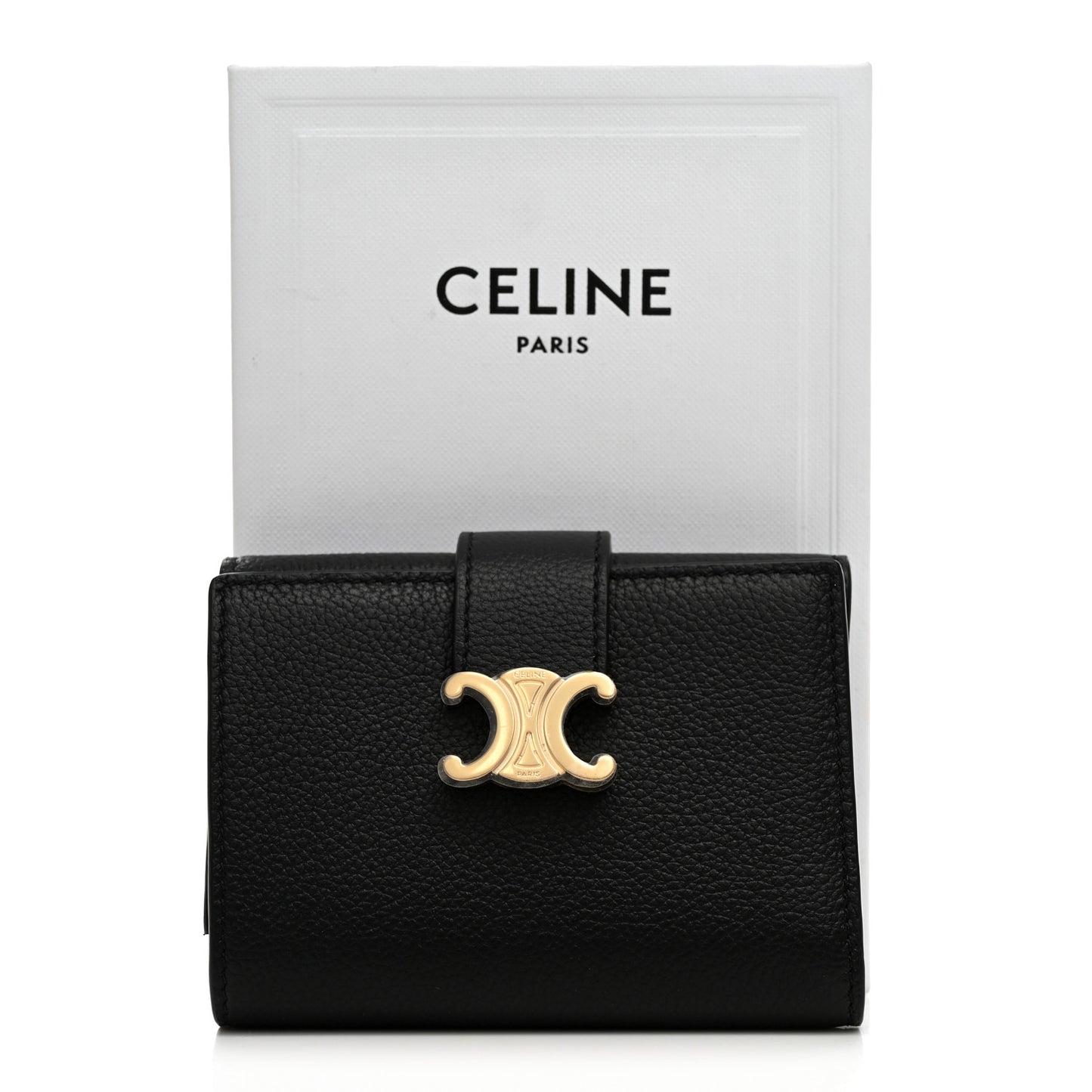 Grained Calfskin Triomphe Fine Strap Wallet Black