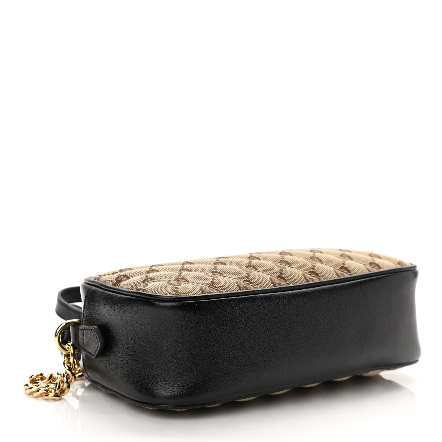 Gucci Monogram Matelasse Diagonal Small GG Marmont Chain Shoulder Bag Beige Black 4 of 10