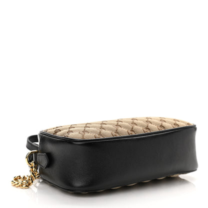 Gucci Monogram Matelasse Diagonal Small GG Marmont Chain Shoulder Bag Beige Black 4 of 10