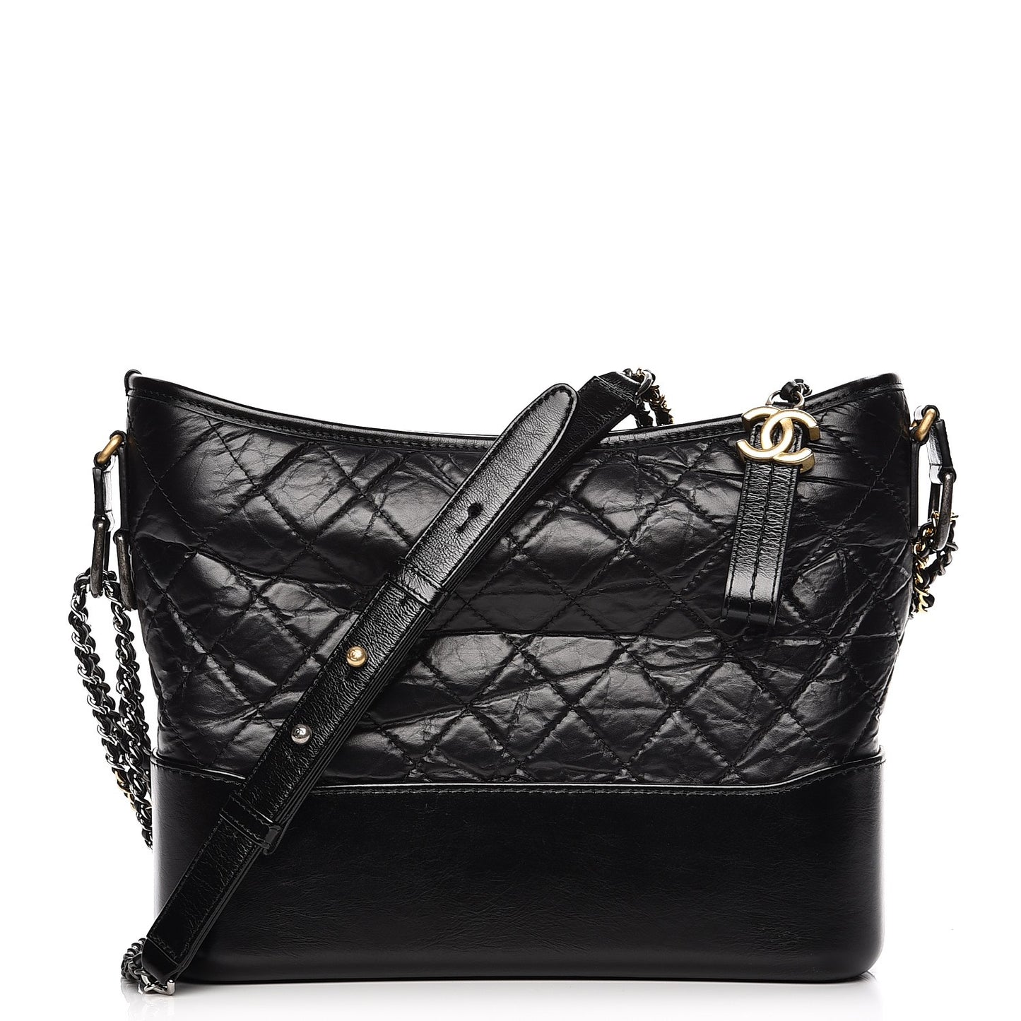 Aged Calfskin Quilted Medium Gabrielle Hobo Black